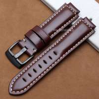 CARLYWET 24mm*16mm  Brown Real Leather Handmade Thick Wrist Watch Band Band Strap Belt Polish Buckle For Garmin vivoactive